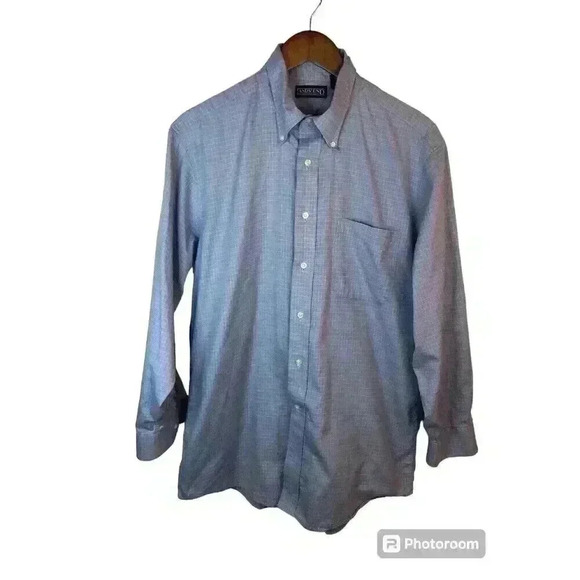 Lands End Direct Merchants Mens 16-32 Dress Shirt Blue White Window Pane L/S - Picture 1 of 6